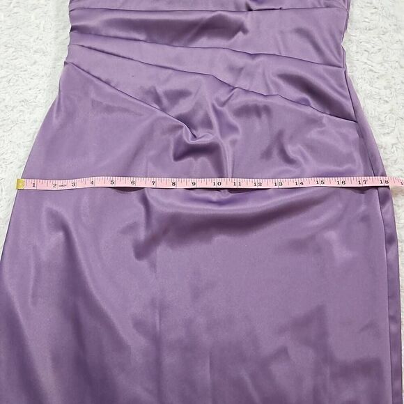 Eliza J Womens Size 8 Chain Strap Pleated Satin Cocktail Purple Dress Formal - Picture 5 of 11